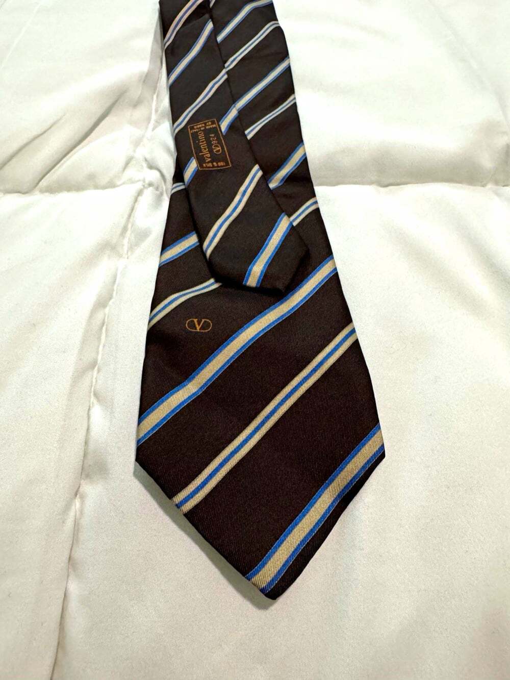 Vintage Valentino Cravatte Men's Silk Necktie Brown Blue Striped Made in Italy